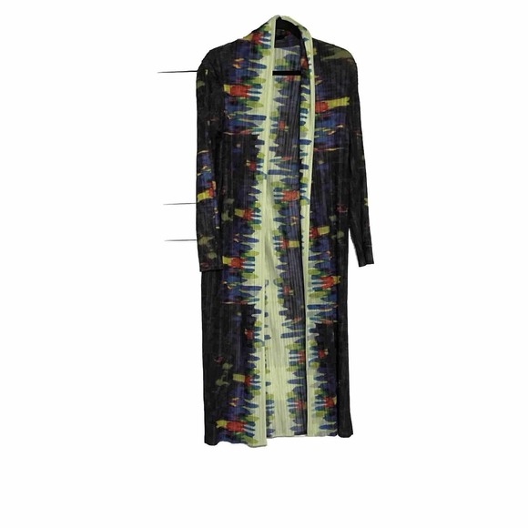 Multi Waterfall Color Woman’s Long Sleeve Pleated Open Kimono Long - Picture 3 of 8